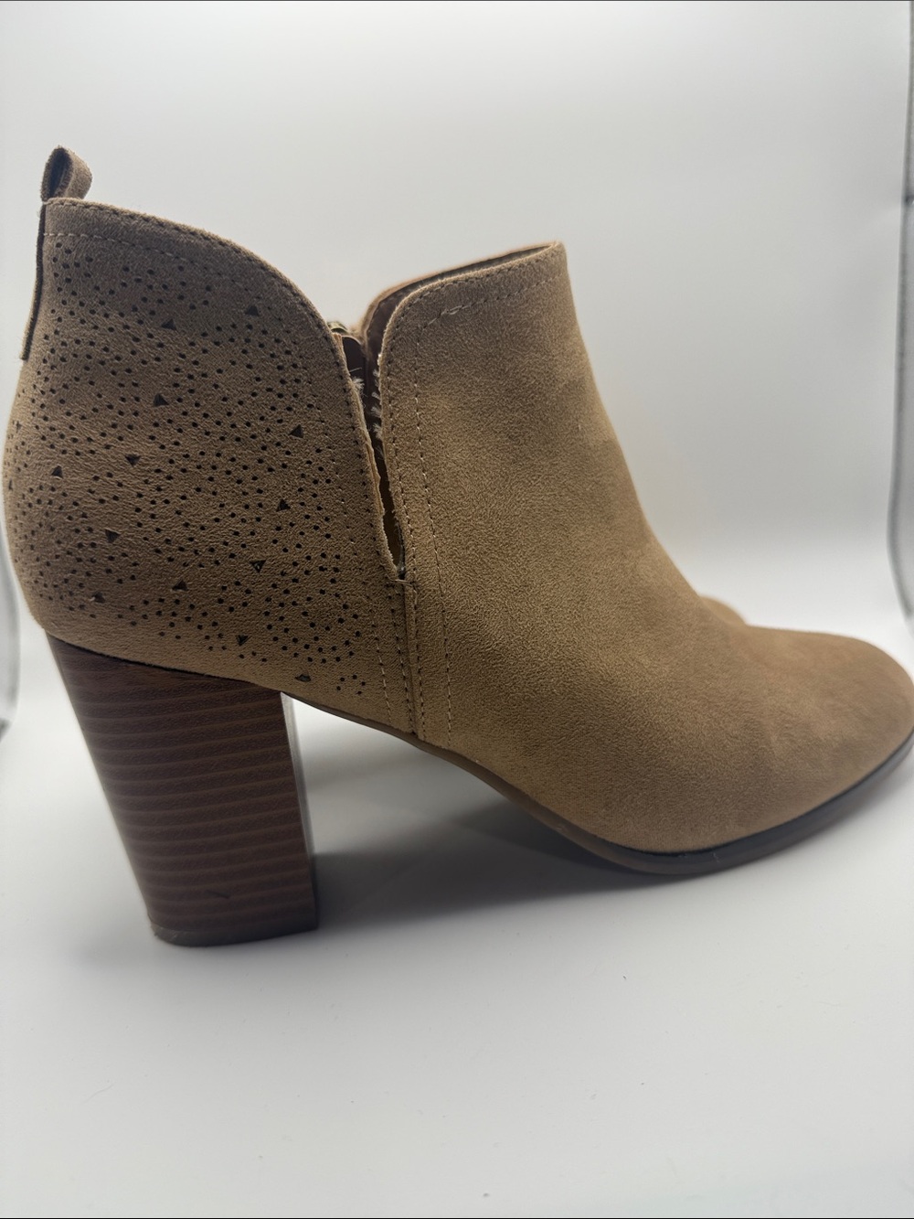 Suede Tan Women’s Ankle Bootie - Classic Block Heel - 9M
